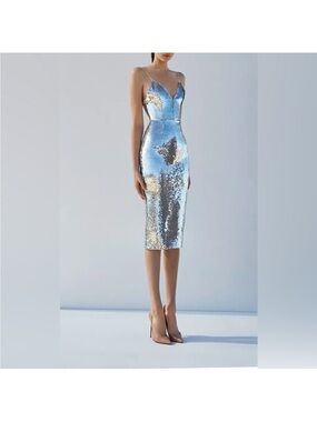 Alex Perry Silver Sequin Dress with Shimmering Finish